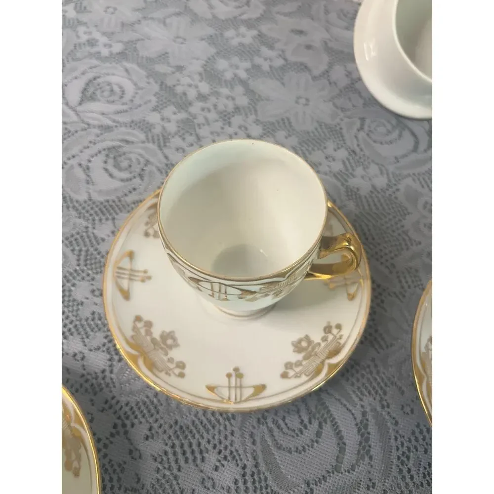 Antique C.S. Prussia Porcelain Chocolate Demitasse Set 11 Pc White Gold Art